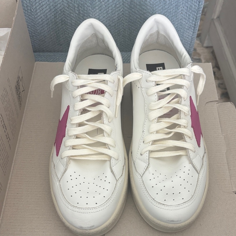 Golden Goose White Sneakers with Pink Star - Picture 7 of 16